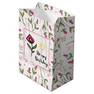 Happy Birthday - Pretty Wildlflowers and Sun Medium Gift Bag