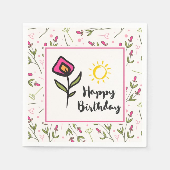Happy Birthday - Pretty Wildlflowers and Sun Napkin (Front)