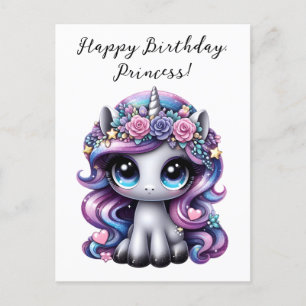 Happy Birthday, Princess! glitter pony unicorn Postcard