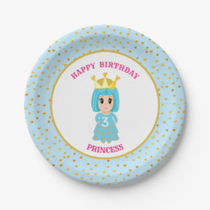 Happy Birthday Princess & Gold Confetti Paper Plate