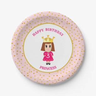Happy Birthday Princess & Gold Confetti Paper Plate