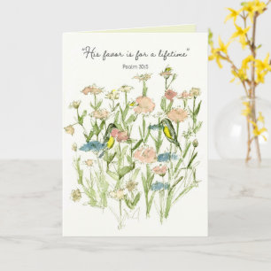Happy Birthday Psalm 30 Scripture Birds Flower Card