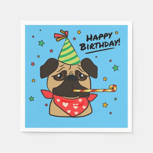 Happy Birthday Pug Boy Napkin (Front)