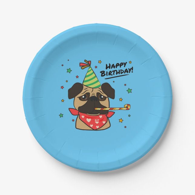 Happy Birthday Pug Boy Paper Plate (Front)