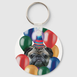 Happy birthday Pug dog Key Ring
