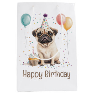 Happy Birthday Pug Dog Medium Gift Bag