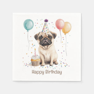 Happy Birthday Pug Dog Napkin