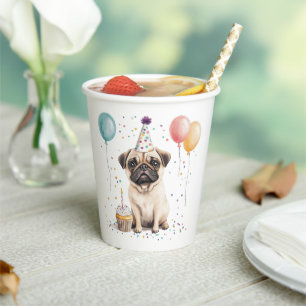 Happy Birthday Pug Dog Paper Cups