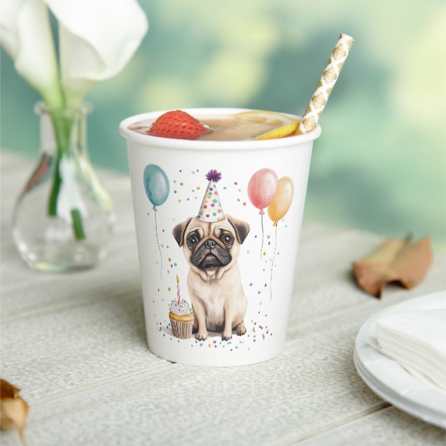 Happy Birthday Pug Dog Paper Cups (Insitu)