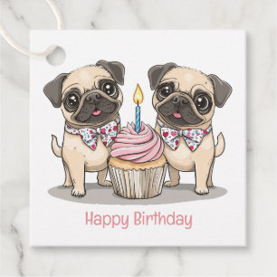 Happy Birthday Pug Dogs Cupcake Favour Tags