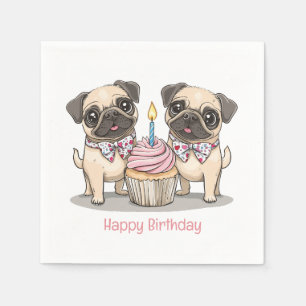 Happy Birthday Pug Dogs Cupcake Napkin
