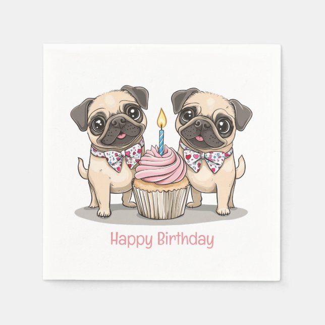Happy Birthday Pug Dogs Cupcake Napkin (Front)