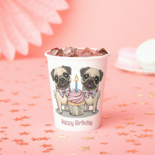 Happy Birthday Pug Dogs Cupcake Paper Cups