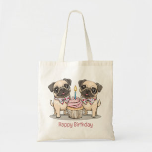 Happy Birthday Pug Dogs Cupcake Tote Bag