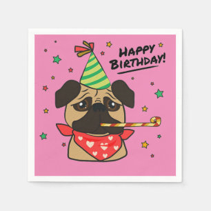 Happy Birthday Pug Girl Napkin