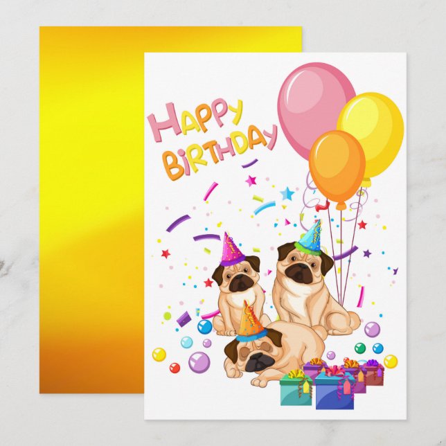 Happy Birthday Pugs Invitation (Front/Back)