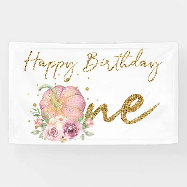 Happy Birthday Pumpkin Pink and Glitter Banner (Horizontal)
