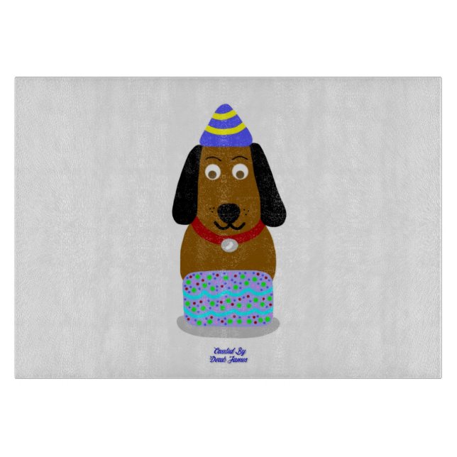 Happy Birthday Pup Glass Cutting Board (Front)