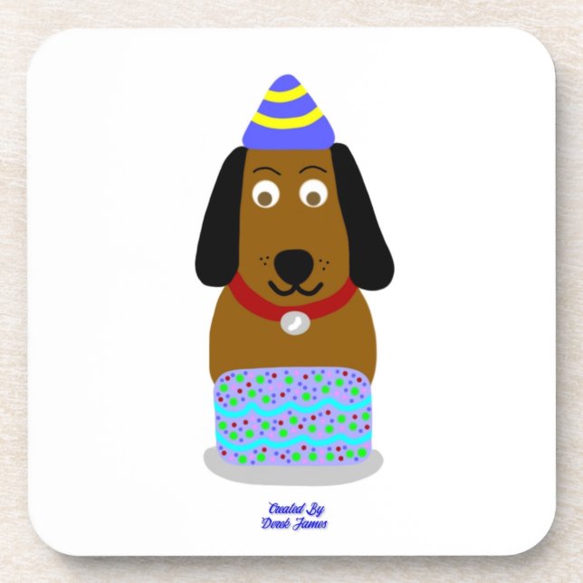 Happy Birthday Pup Hard Plastic Coaster (Front)