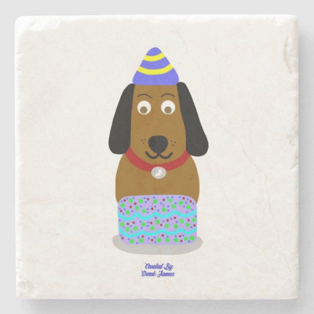 Happy Birthday Pup Marble Stone Coaster (Front)