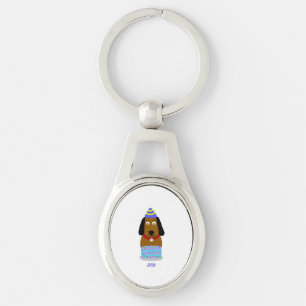 Happy Birthday Pup Oval Metal Keychain