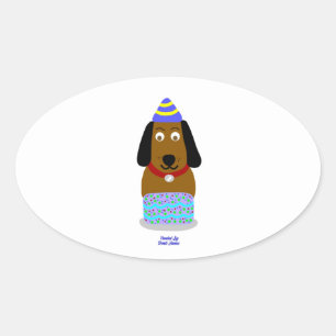 Happy Birthday Pup Oval Sticker