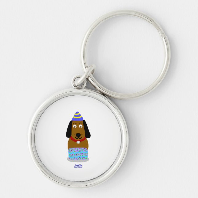 Happy Birthday Pup Premium Round Keychain (Front)