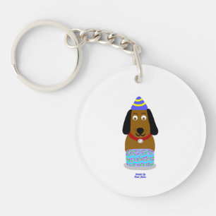 Happy Birthday Pup Round Keychain