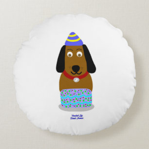 Happy Birthday Pup Round Throw Pillow