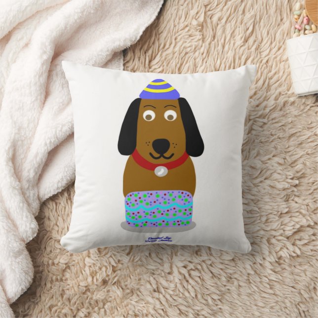 Happy Birthday Pup Square Throw Pillow (Blanket)