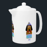 Happy Birthday Pup Teapot<br><div class="desc">You can admire my adorable drawing of a puppy wearing a birthday hat and a decorated birthday cake,  now added onto this teapot.  I call this drawing,  "Happy Birthday Pup, " this teapot makes the perfect birthday greetings.</div>