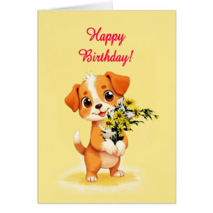 Happy Birthday Puppy and Flowers