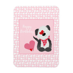 Happy Birthday Puppy Heart Pattern Pink Magnet