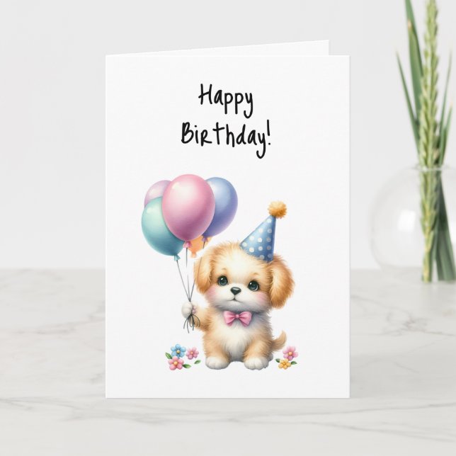 Happy Birthday Puppy Woof Celebrate Party  Card (Front)