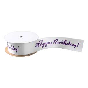 Happy Birthday! Purple Casual Medium Script Satin Ribbon