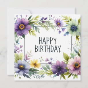happy birthday purple flower frame card