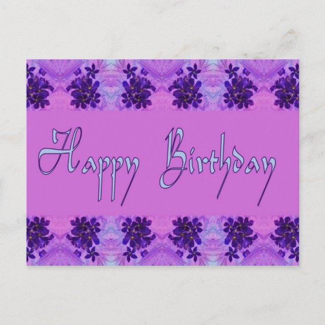Happy Birthday purple flowers Postcard (Front)