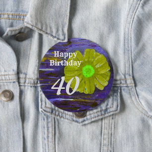 Happy Birthday Purple/ Green Flower Birthday 10 Cm Round Badge