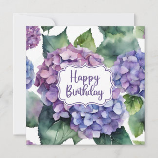 Happy Birthday Purple Hydrangea Flowers  Card