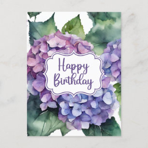 Happy Birthday Purple Hydrangea Flowers  Postcard