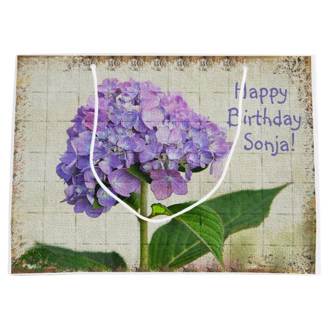 Happy Birthday Purple Hydrangea Large Gift Bag (Front)
