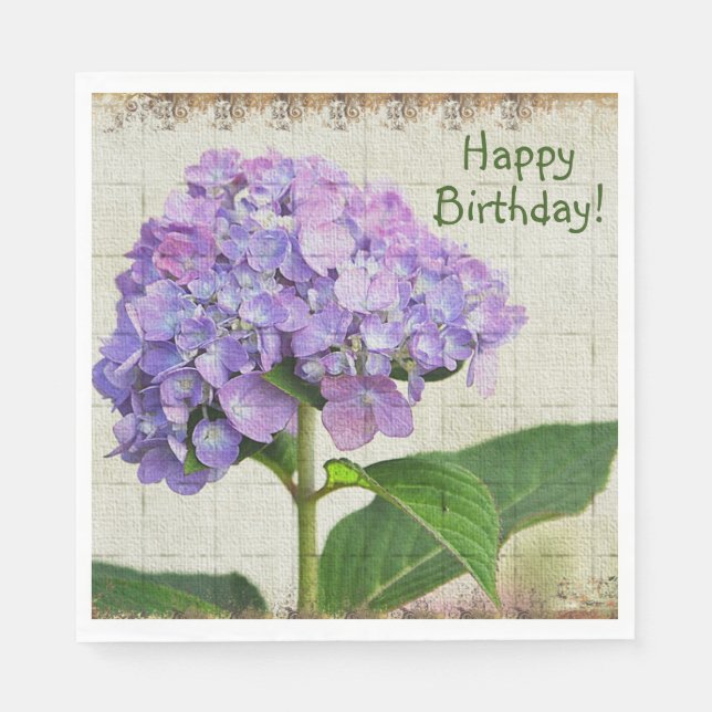 Happy Birthday Purple Hydrangea Napkin (Front)