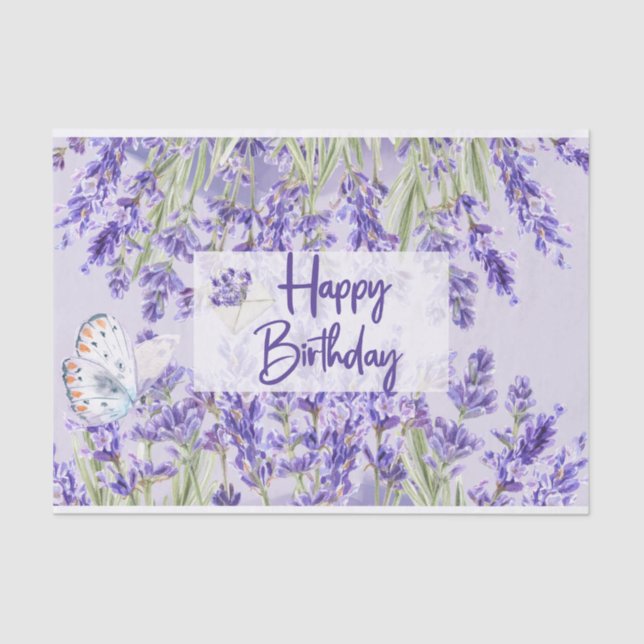 Happy Birthday Purple Lavender Flowers Tissue Paper (Front)