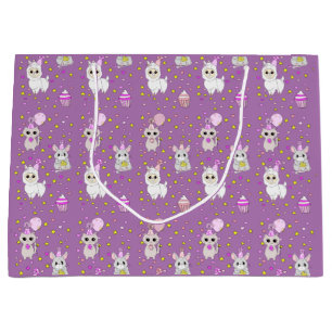 Happy Birthday Purple Llama, Kittens and Mouse Large Gift Bag