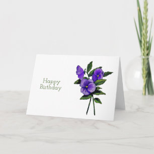 Happy Birthday, Purple Pansy Flowers, Art Card