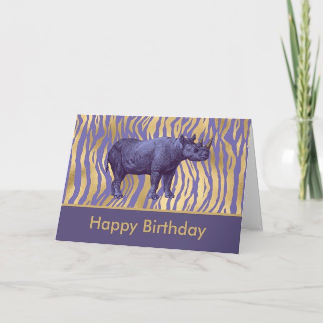 Happy Birthday Purple Rhinoceros Party Animal Card (Front)