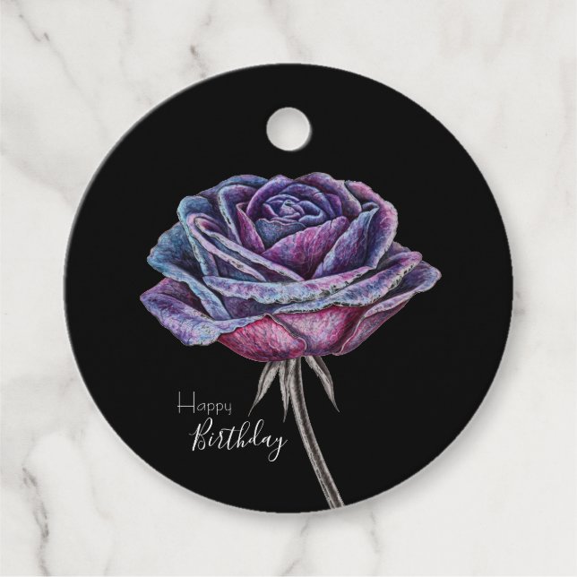 Happy Birthday Purple Rose Favour Tags (Front)