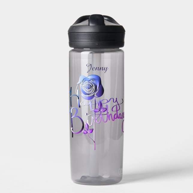 Happy Birthday Purple Rose Water Bottle (Front)