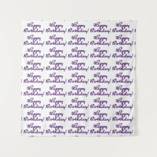 Happy Birthday Purple Script Selfie Background Tapestry