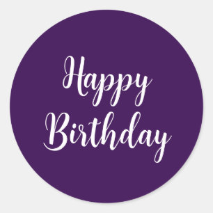 Happy Birthday Purple White Custom Colour Classy Classic Round Sticker